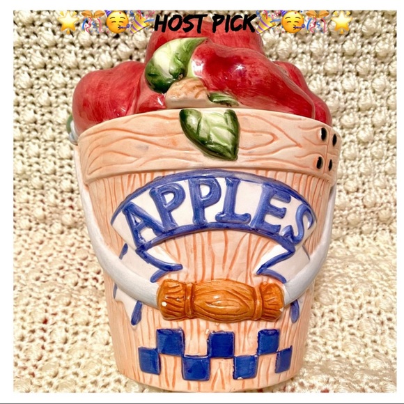 🎉HOST PICK🎊 VTG 🍎 Apple Bushel Bucket Kitchen Ceramic Canister Cookie Jar